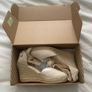 WORN TWICE - Soludos Tall Wedge in Linen Blush